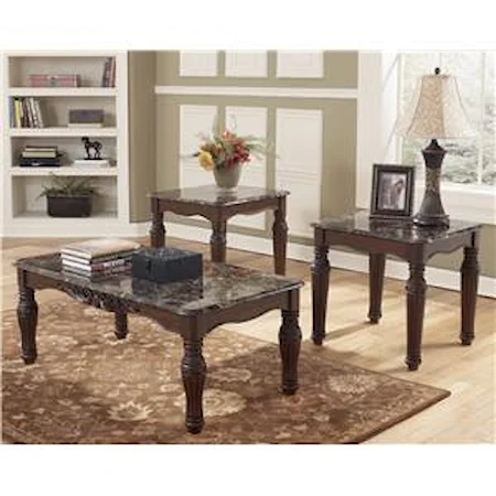 3-in-1 Pack Traditional Occasional Table Group with Faux Marble Tops